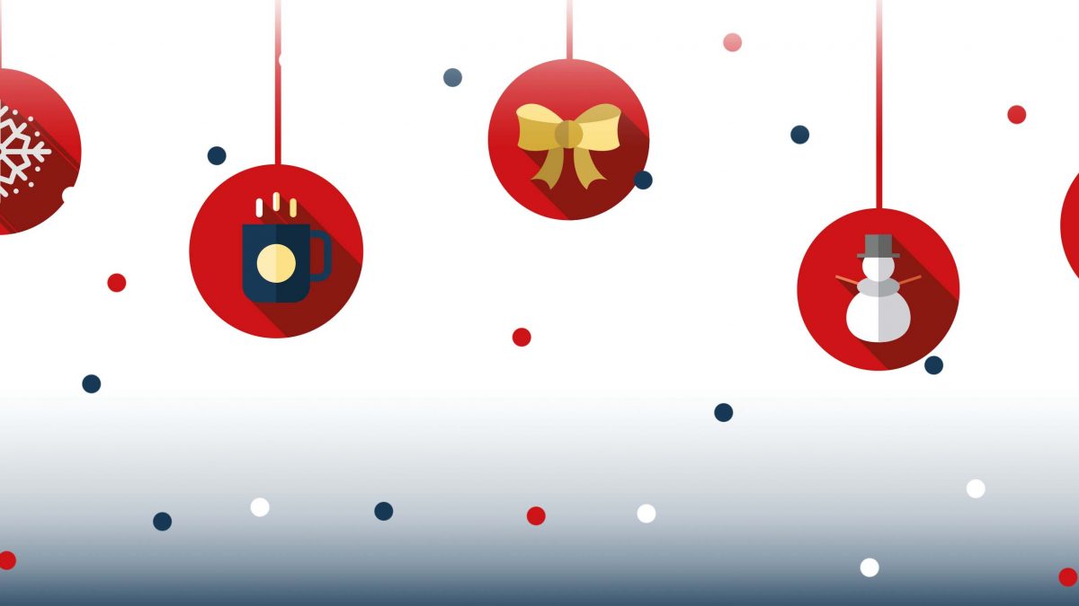 Grafik zeigt nebeneinander hängende Weihnachtskugeln mit unterschiedlichen weihnachtlichen Motiven.
