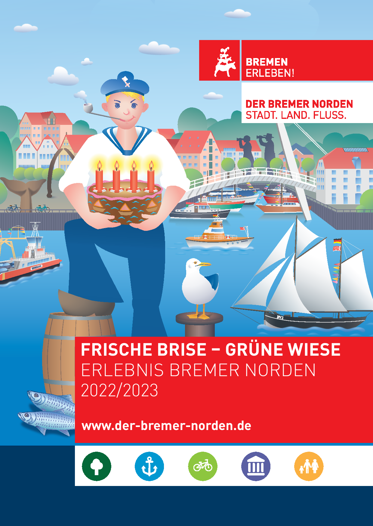 Zeichnung eines Matrosen am Vegesacker Hafen; Frische Briese - Grüne Wiese; Erlebnis Bremer Norden 2022/2023