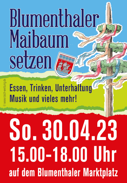 Buntes Plakat mit Informationen zum Maibaumsetzen