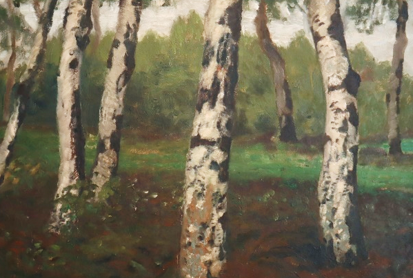Der Künstler hat einen Wald aus Birkenstämmen gemalt