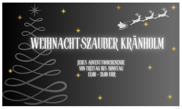 Schwarzweiß Grafik mit Infos zum Weihnachtszauber auf Kränholm